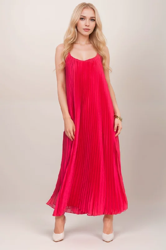 Women's maxi dress bloom pop -Johnny Was Jade Tye Pleated Pink Maxi Dress L38724 Boho Chic