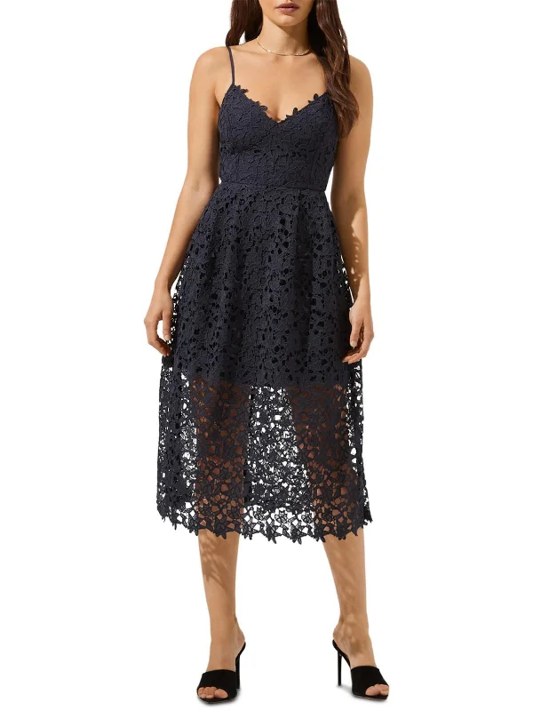 ladies-midi-dress-amber-awe-Womens Lace Overlay V Neck Midi Dress