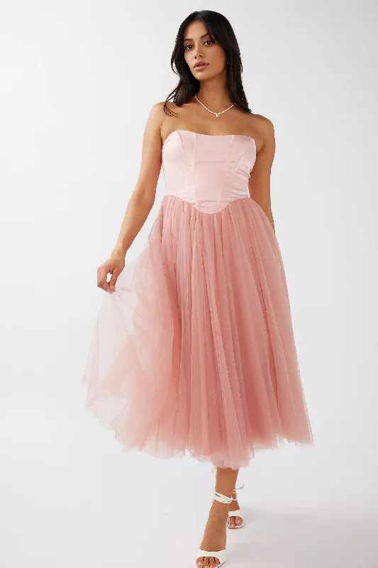 ladies-midi-dress-plum-poise-Rosemary Tulle Bustier Midi Dress Pink