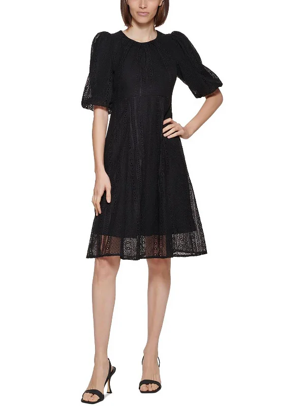 ladies-flared-dress-flattering-fawn-Womens Lace Knee Fit & Flare Dress