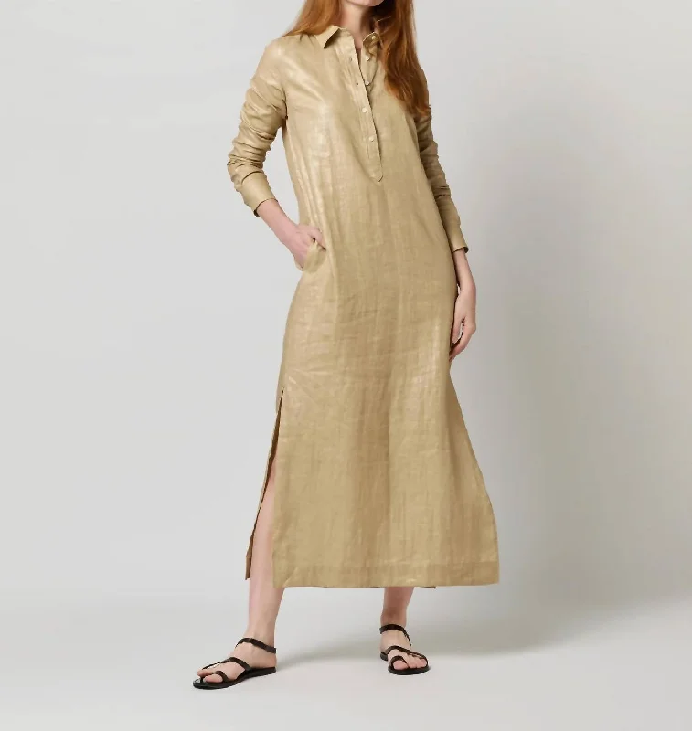 Women's shirt dress cool chic -Talitha Shirt Dress In Metallic Platino Linen