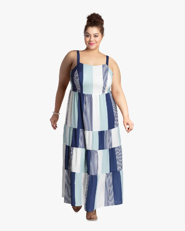 Women's maxi dress multi chic -Melissa Colorblocked Maxi Dress | White / Azure Blue