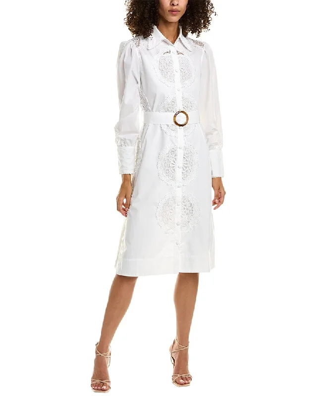 Women's shirt dress slit glow -Gracia Lace Trim Shirtdress