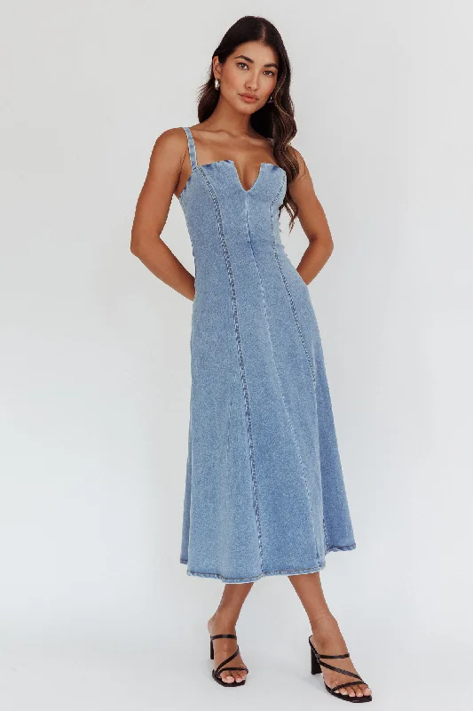 ladies-midi-dress-turquoise-twirl-Catch My Drift A-Line Midi Dress Denim Blue