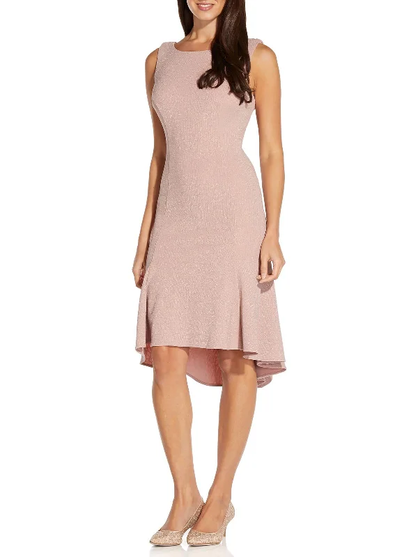 ladies-flared-dress-peach-petal-Womens Metallic Knee Length Fit & Flare Dress