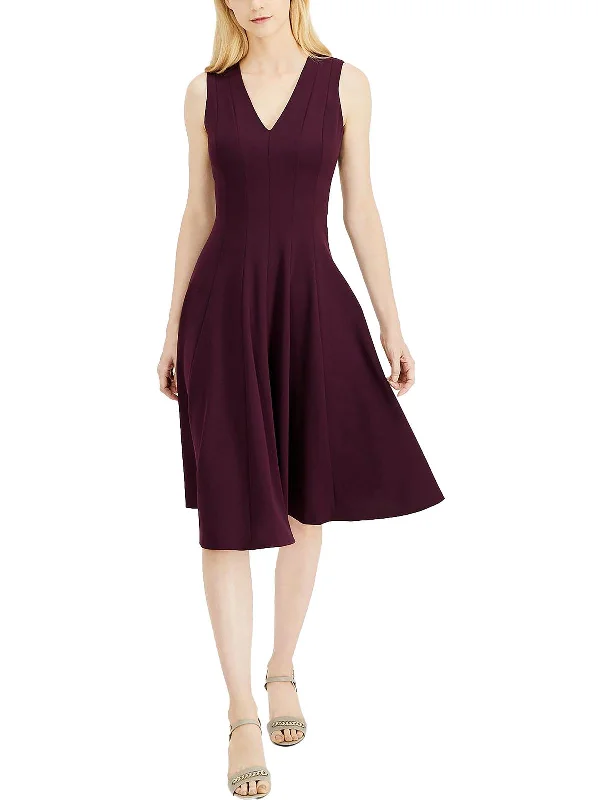 ladies-flared-dress-plus-size-prance-Womens V-Neck Midi Fit & Flare Dress