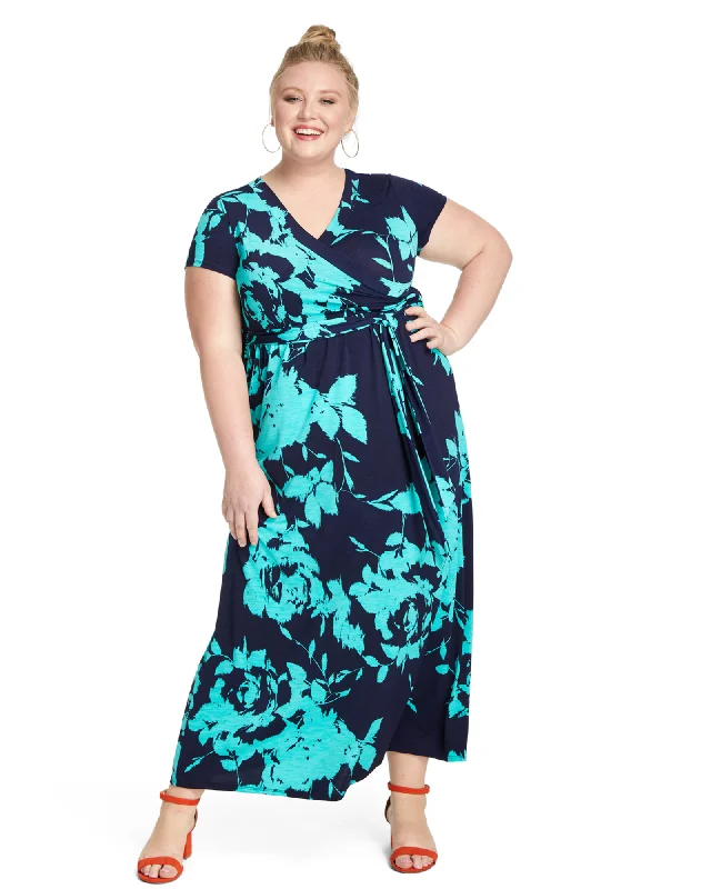 Women's maxi dress spin chic -Miami Faux Wrap Maxi Dress | Navy / Teal