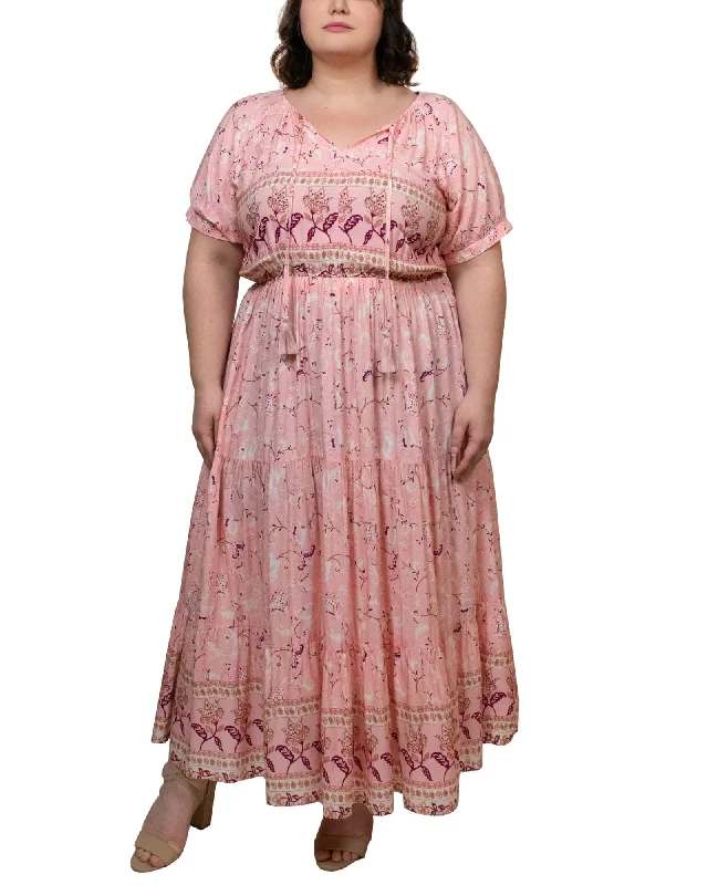 ladies-flared-dress-magenta-muse-Ursula Midi Dress Fit & Flare Floral Print Pink | Pink