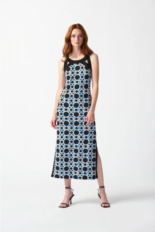 Women's maxi dress glee flair -Joseph Ribkoff Black/Multi Geometric Print Cutout Detail Maxi Dress 242080