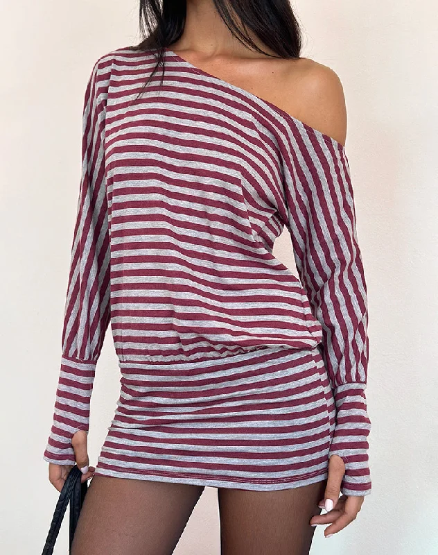 Women's mini dress thread flair -Zylina Mini Dress in Burgundy and Grey Classic Stripe