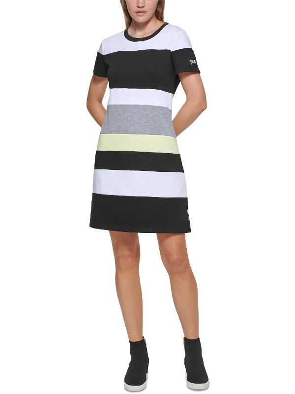 Women's shirt dress now glow -Womens Striped Short Sleeve Shirtdress