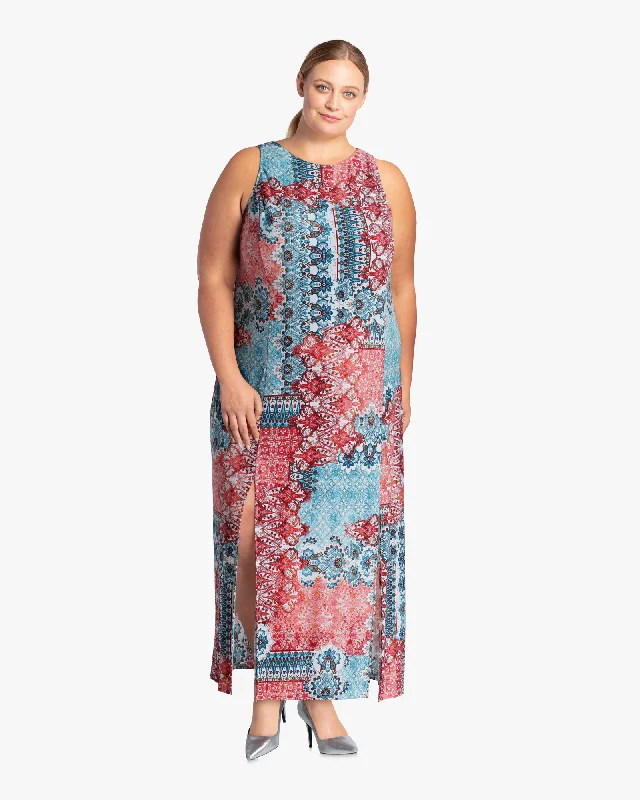 Women's maxi dress mid flair -Erie Maxi Dress | Coral / Turquoise