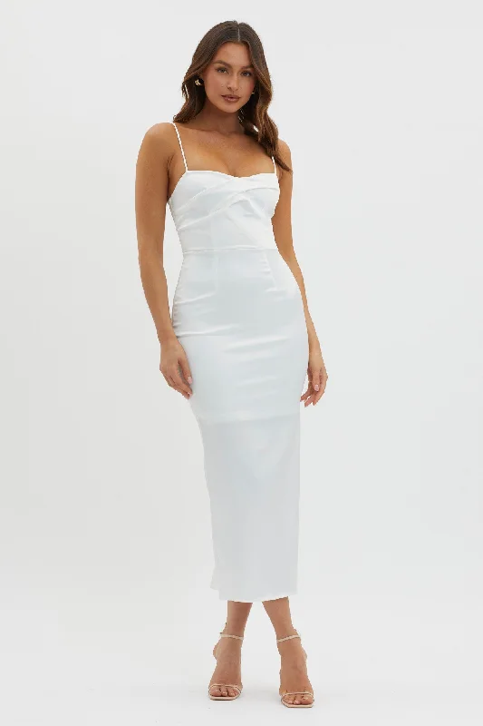 ladies-midi-dress-velvet-vision-Renown Pleated Bust Midi Dress White