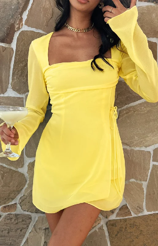 Women's mini dress zest flair -Lucy Yellow Long Sleeve Mini Dress