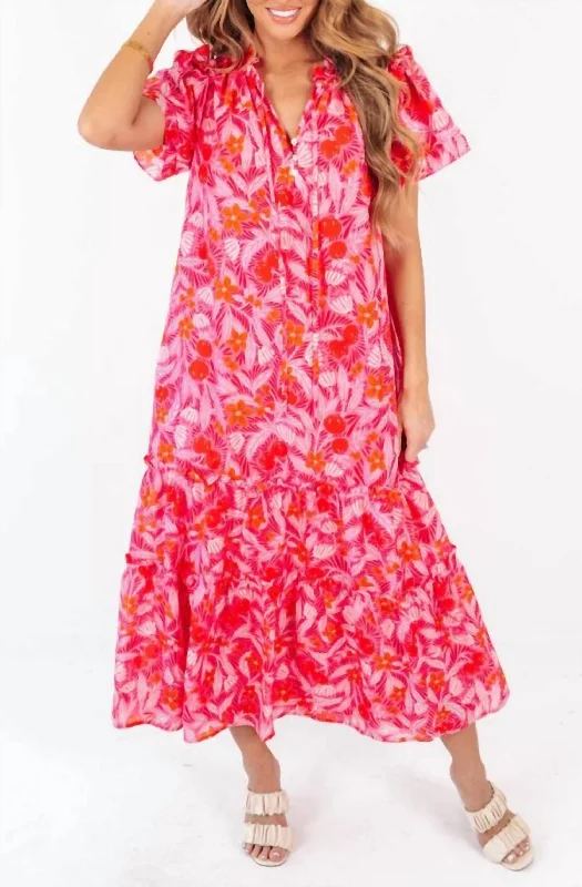 ladies-midi-dress-formal-flair-Ruby Ruffle Sleeve Midi Dress in Pink