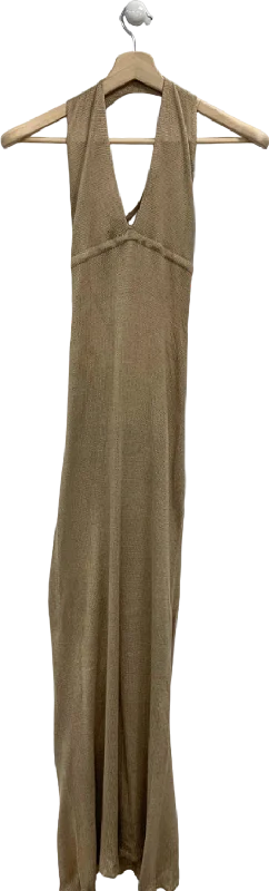 Women's maxi dress plum pop -Beige Knitted Sleeveless Maxi Dress