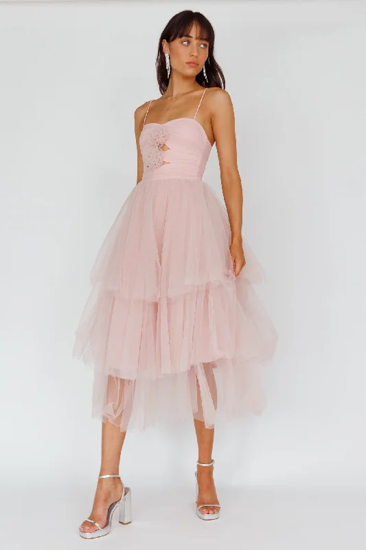 ladies-midi-dress-ruffle-ripple-Seraphina Rose Bodice Tulle Midi Dress Blush