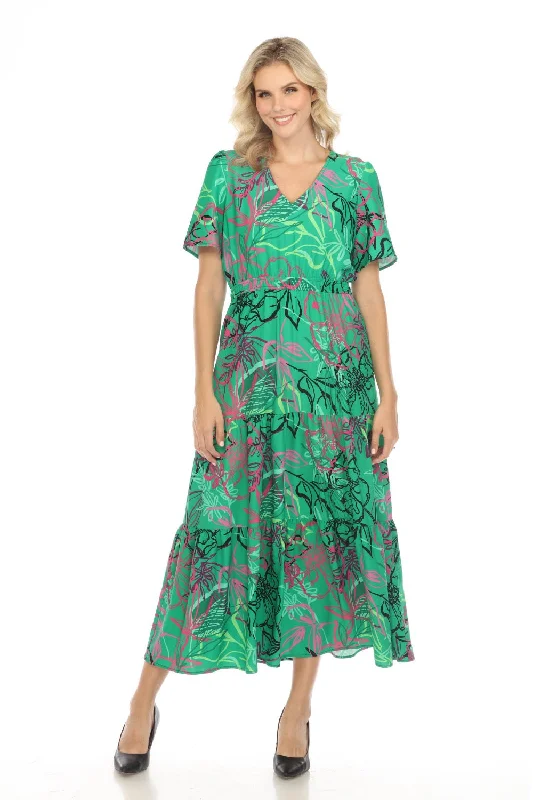 Women's maxi dress haze glow -Joseph Ribkoff Green/Multi Floral Print Tiered Maxi Dress 242229