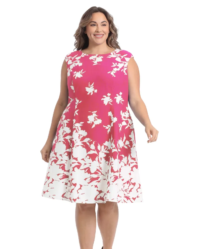 ladies-flared-dress-animal-allure-Monotone Floral Cap Sleeve Fit and Flare Dress | Cherry/Ivo