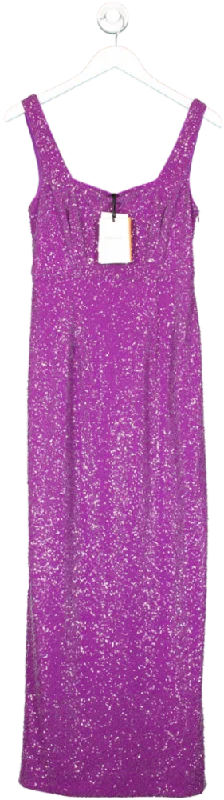 Women's maxi dress steel glow -LK Bennett Purple Winter Sequin Maxi Dress UK 10